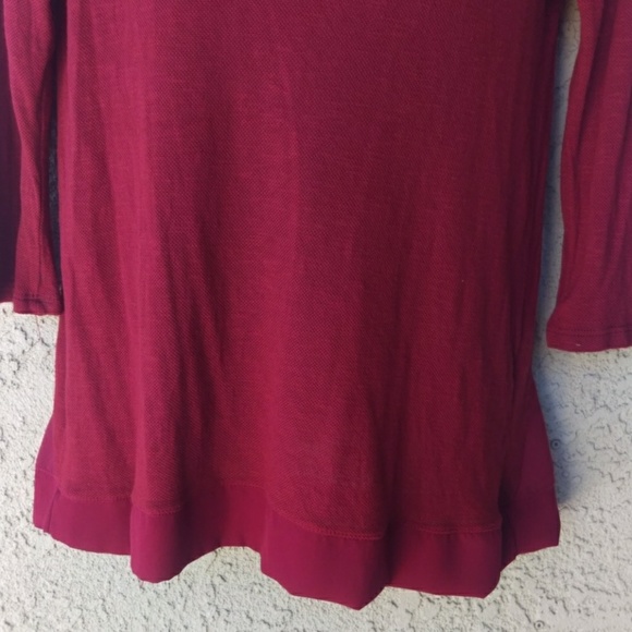 Pleione burgundy/red chiffon back/hem blouse - Picture 3 of 8